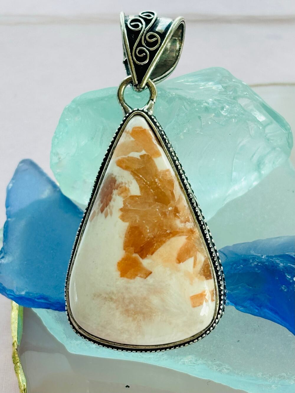 925 Sterling Scolecite Teardrop Pendant